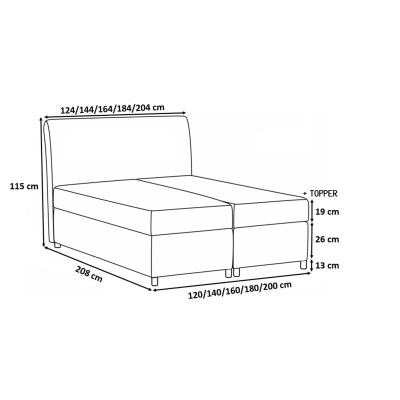 Boxspringová postel BESSIE - 140x200, černá + topper ZDARMA