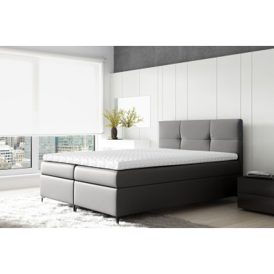 Boxspringová postel BESSIE - 140x200, šedá + topper ZDARMA