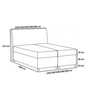 Přepychová postel CASSANDRA - 140x200, šedá + topper ZDARMA