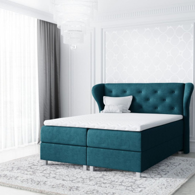 Čalouněná postel EVELI 160x200, modrozelená + topper ZDARMA