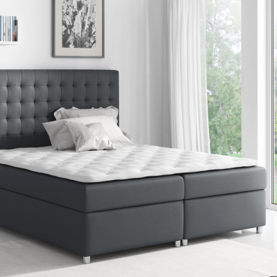 Kontinentální postel EVIO - 200x200, šedá + topper ZDARMA