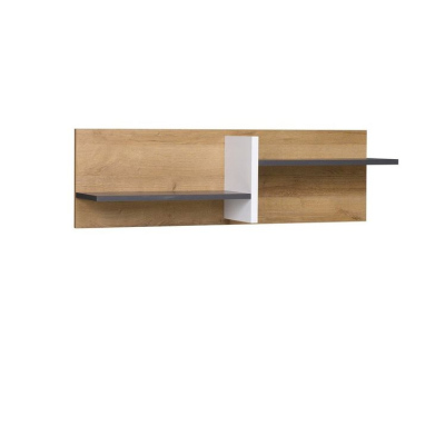 Závěsná police VISTA - dub zlatý / bílá / grafitová