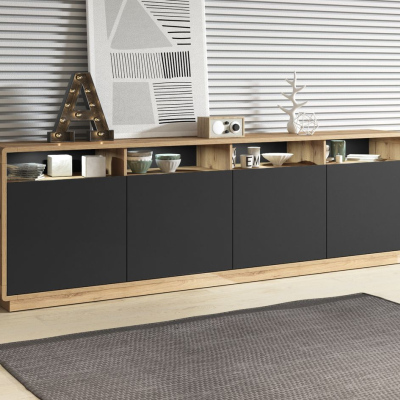 Prostorná komoda NIKET - dub taurus / černá matná