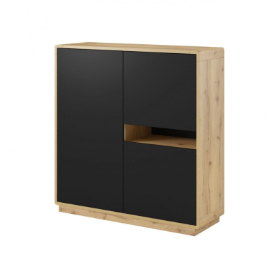 Vysoká komoda NIKET - dub taurus / černá matná