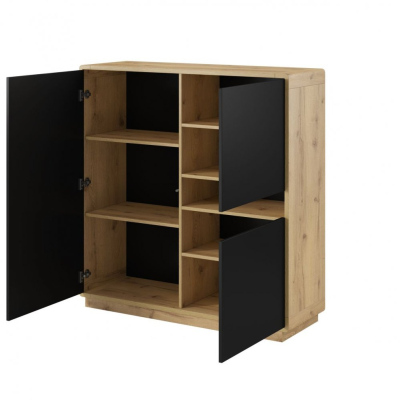 Vysoká komoda NIKET - dub taurus / černá matná