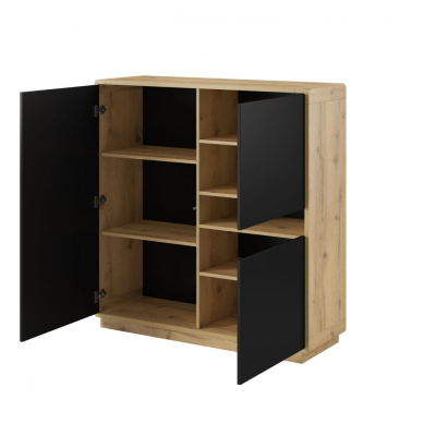 Vysoká komoda NIKET - dub taurus / černá matná