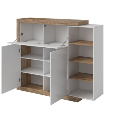 Vysoká komoda KASPAR - dub samdal / bílá