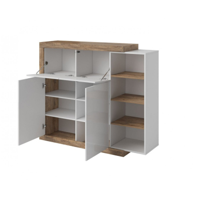 Vysoká komoda KASPAR - dub samdal / bílá