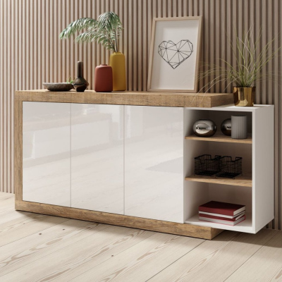 Policová komoda KASPAR - dub samdal / bílá