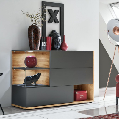 Úzká komoda BOHI - antracit / dub wotan