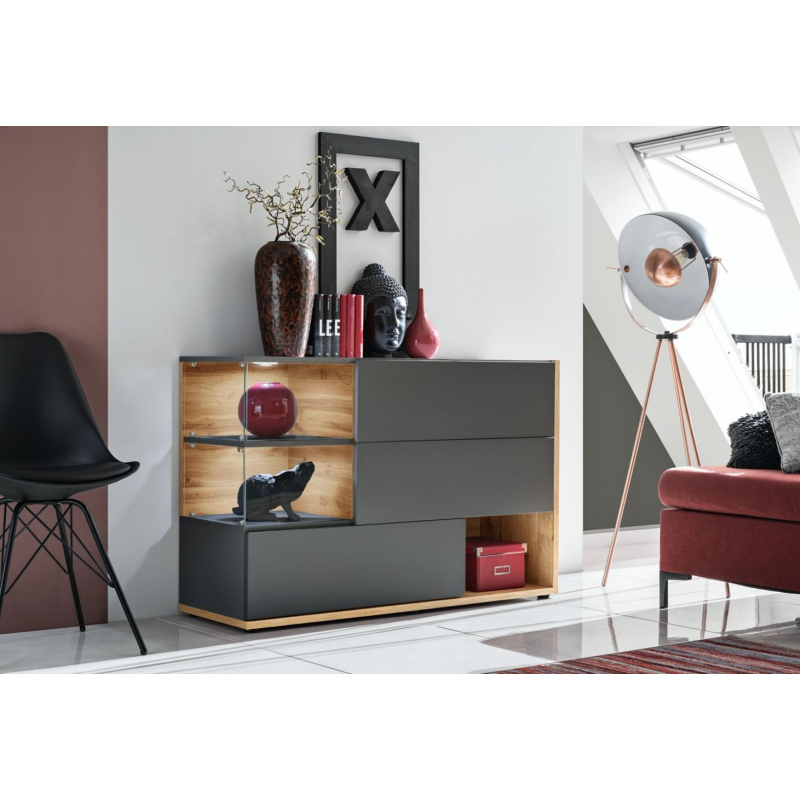 Úzká komoda BOHI - antracit / dub wotan