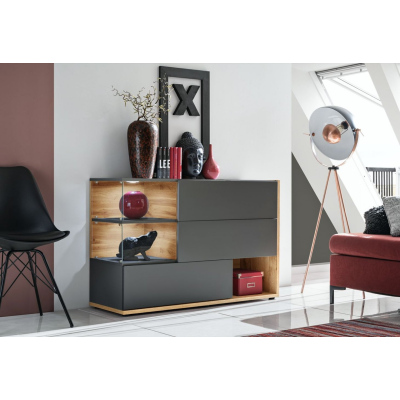 Úzká komoda BOHI - antracit / dub wotan