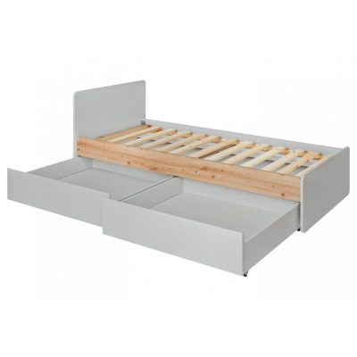 Dětská postel s úložným prostorem RENI - 90x200, perlově šedá / dub artisan