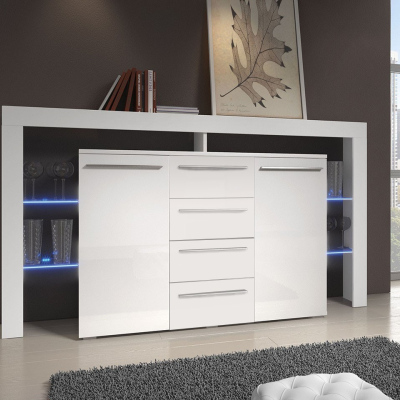 Kombinovaná komoda s LED osvětlením CLANE 1 - bílá / lesklá bílá