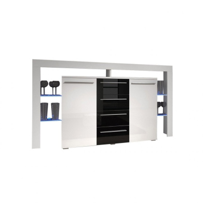 Kombinovaná komoda s LED osvětlením CLANE 1 - bílá / lesklá bílá