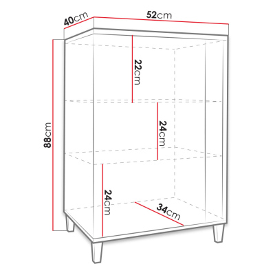 Komoda s LED osvětlením BANTRY 2 - bílá / lesklá bílá / lesklá černá, pravý roh