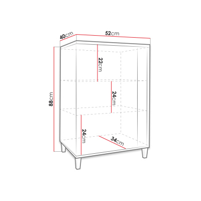 Komoda s LED osvětlením BANTRY 2 - bílá / lesklá bílá / přírodní dýha, pravý roh