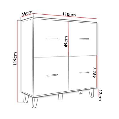 Komoda s dvířky COLINA - bílá / dub sonoma