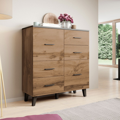 Kombinovaná komoda COLINA 2 - dub wotan / černá