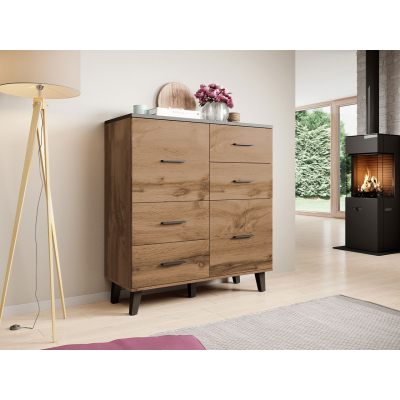 Kombinovaná komoda COLINA 2 - dub wotan / černá