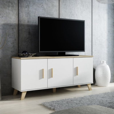 Televizní komoda COLINA - bílá / dub sonoma