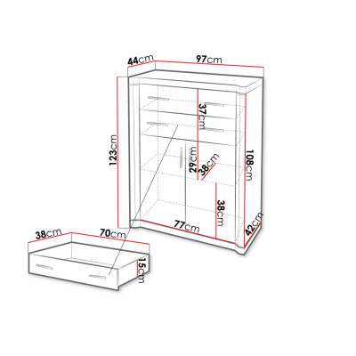Kombinovaná komoda ARIKA - šířka 97 cm, dub sonoma