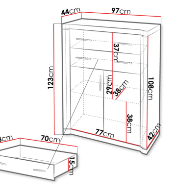Kombinovaná komoda ARIKA - šířka 97 cm, dub lanýž