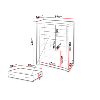 Kombinovaná komoda ARIKA - šířka 97 cm, dub lanýž