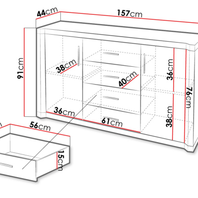 Kombinovaná komoda ARIKA - šířka 157 cm, dub sonoma