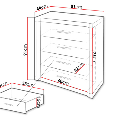 Šuplíková komoda ARIKA - šířka 81 cm, dub sonoma