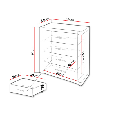Šuplíková komoda ARIKA - šířka 81 cm, dub sonoma