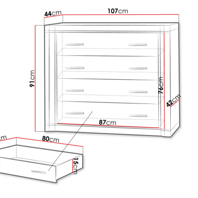 Šuplíková komoda ARIKA - šířka 107 cm, dub lanýž