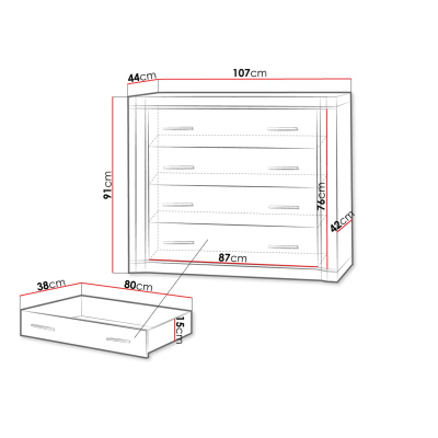 Šuplíková komoda ARIKA - šířka 107 cm, dub lanýž