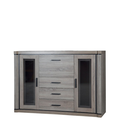 Kombinovaná prosklená komoda ARIKA - šířka 157 cm, dub lanýž