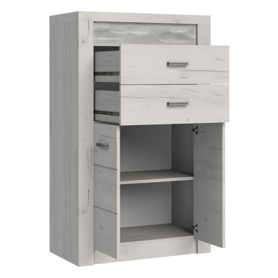 Komoda s LED osvětlením CHALAPATA - šířka 76 cm, dub kraft bílý