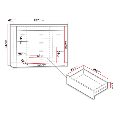 Komoda s LED osvětlením CHALAPATA - šířka 137 cm, jasan tmavý