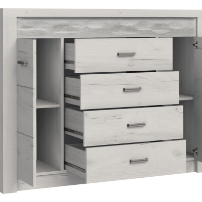 Komoda s LED osvětlením CHALAPATA - šířka 137 cm, dub kraft bílý