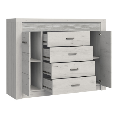 Komoda s LED osvětlením CHALAPATA - šířka 137 cm, dub kraft bílý