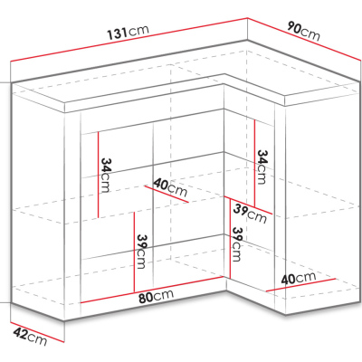 Rohová komoda s LED osvětlením CHALAPATA - jasan světlý, pravý roh