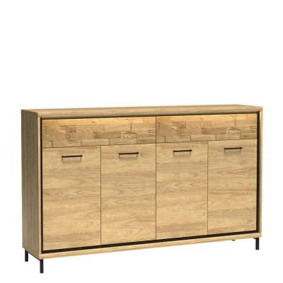 Kombinovaná komoda na nožkách s LED osvětlením SUCRE 3 - ořech hikora / dub