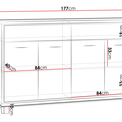 Kombinovaná komoda na nožkách s LED osvětlením SUCRE 3 - ořech hikora / dub