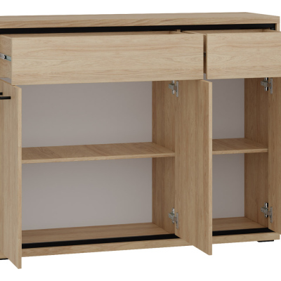 Kombinovaná komoda na nožkách s LED osvětlením SUCRE 2 - ořech hikora / dub