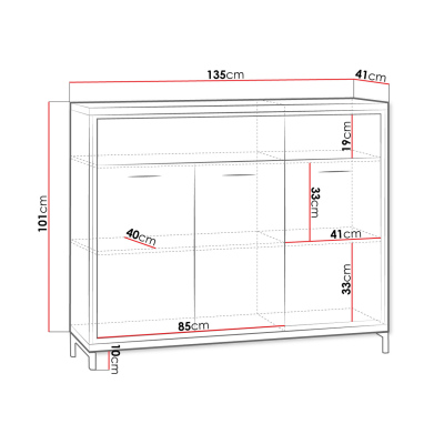 Kombinovaná komoda na nožkách s LED osvětlením SUCRE 2 - ořech hikora / dub
