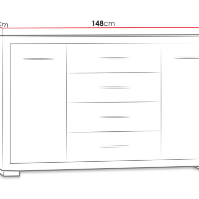 Kombinovaná komoda ITUNI - šířka 148 cm, dub santana tmavý