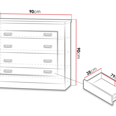 Šuplíková komoda MERLO - šířka 90 cm, dub