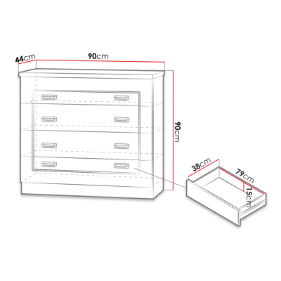 Šuplíková komoda MERLO - šířka 90 cm, dub