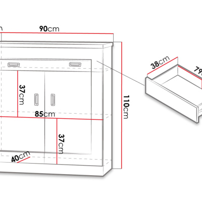 Kombinovaná komoda MERLO - šířka 90 cm, dub lefkas