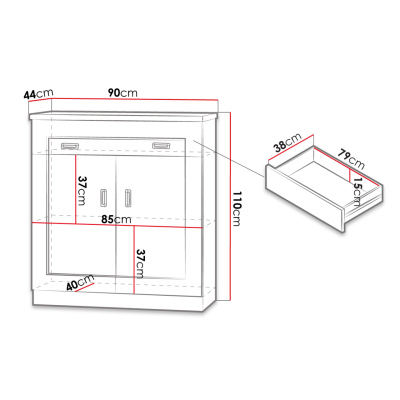 Kombinovaná komoda MERLO - šířka 90 cm, dub lefkas