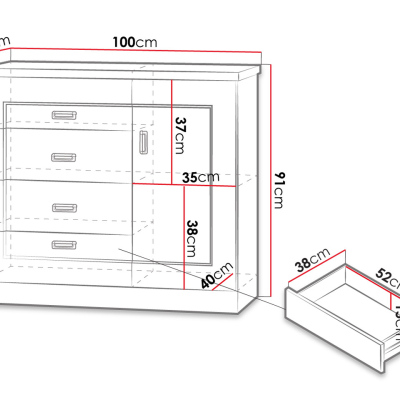 Kombinovaná komoda MERLO - šířka 100 cm, dub