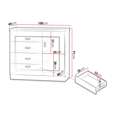 Kombinovaná komoda MERLO - šířka 100 cm, dub